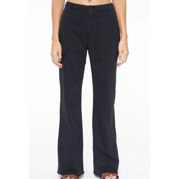 Pistola Sasha High Rise Black Relaxed Flare Pants Carpenter Raw Hem Size 27 NWT